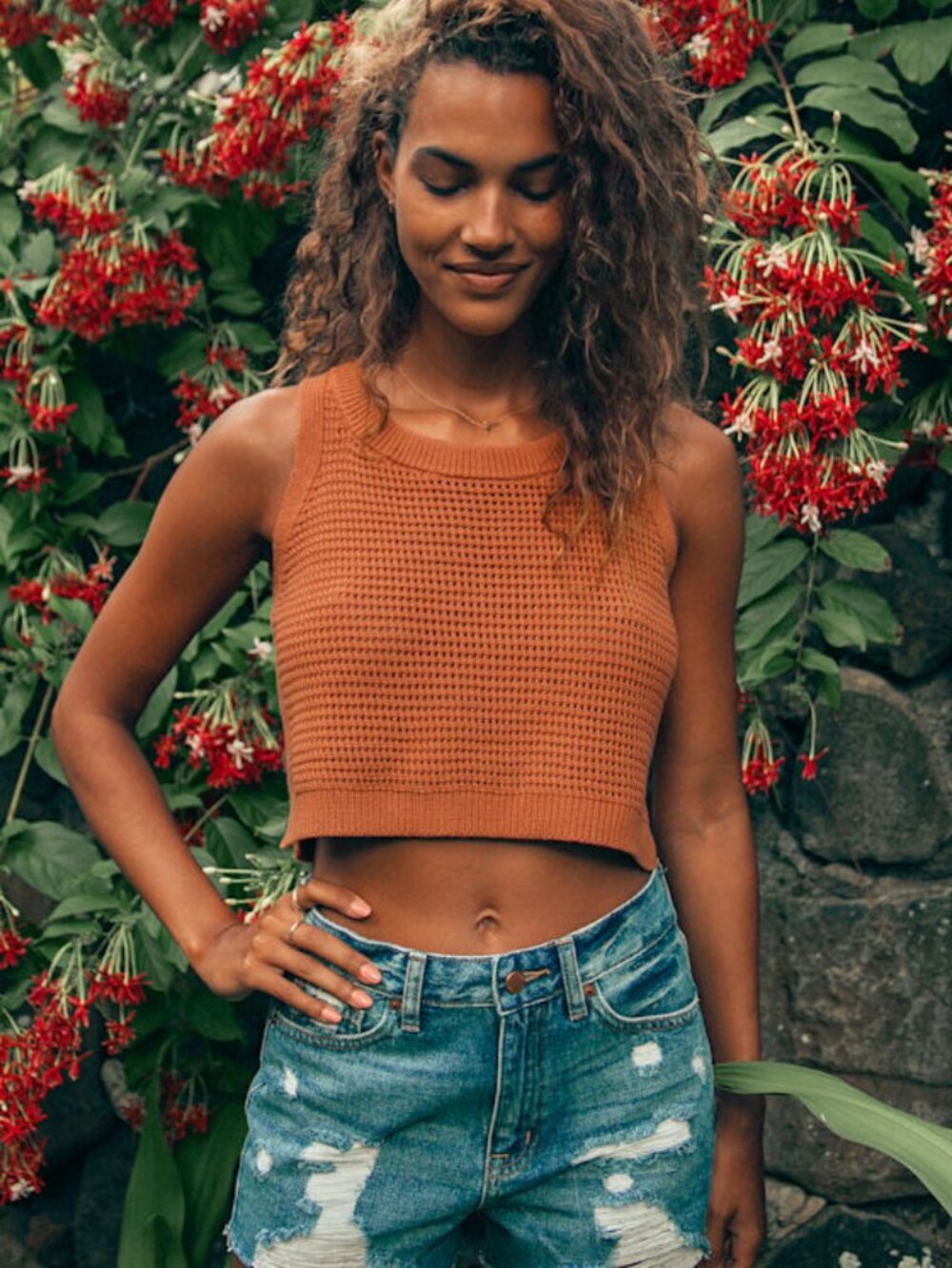 Lulus Get The Look Rust Orange Loose Knit Sweater Tank Top - Size XS